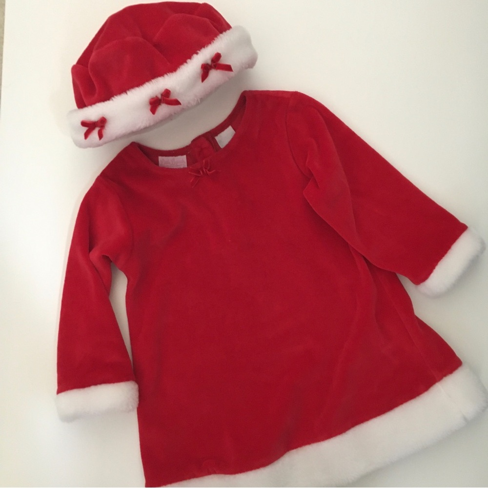 Little Legends (2T) Girls Red Long Sleeve Christmas Dress and Matching Hat